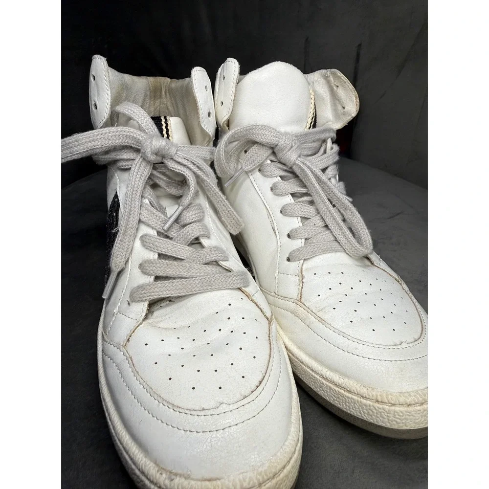 Shu Shop White High Top Sneakers Black Glitter Star Womens‎ Size 8